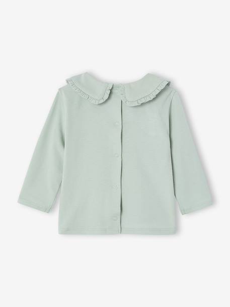 Long Sleeve Top with Peter Pan Collar, for Babies aqua green+Beige - vertbaudet enfant 