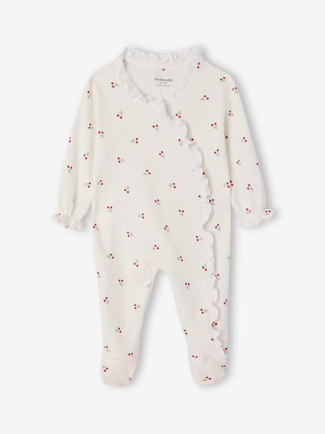 Sleepsuit for newborn girls with a cherry print ecru - vertbaudet enfant 