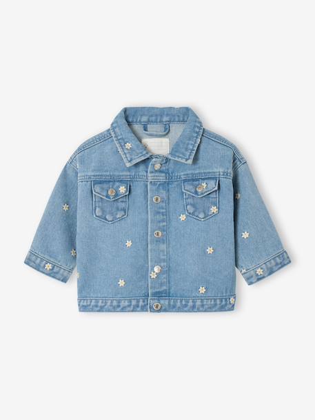 Girl's denim jacket with flowers stone - vertbaudet enfant 