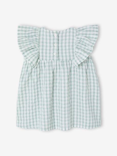 Dress in Seersucker for Babies chequered green+vanilla - vertbaudet enfant 