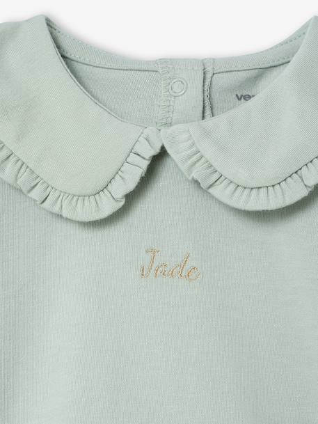 Long Sleeve Top with Peter Pan Collar, for Babies aqua green+Beige - vertbaudet enfant 