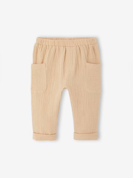 Pantalon bébé garçon gaze coton beige - vertbaudet enfant 