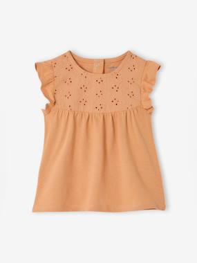 Baby-T-shirts & Roll Neck T-Shirts-T-shirts-Embroidered short-sleeved T-shirt for baby girls 
