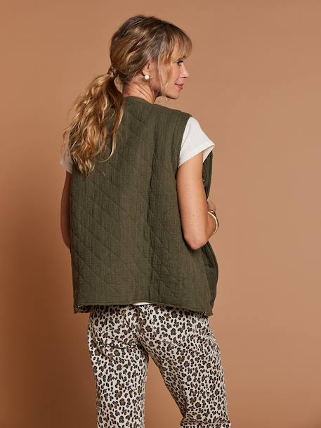 Adaptive Padded Jacket with Kangaroo Panel in Cotton Gauze for Maternity & Post-Maternity by ENVIE DE FRAISE ecru+khaki - vertbaudet enfant 