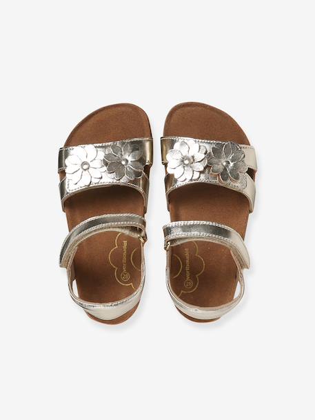 Open leather flower sandals gold - vertbaudet enfant 