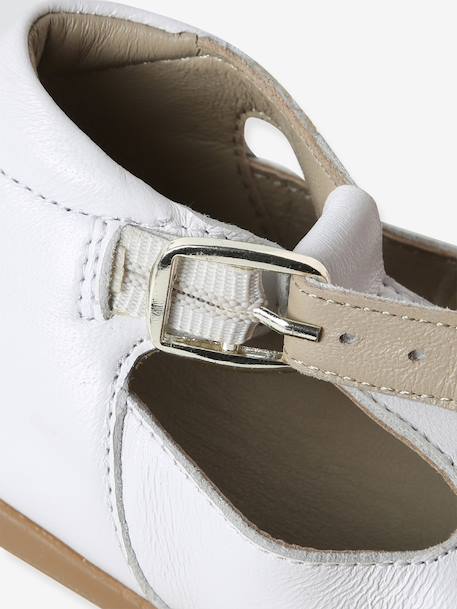 Baby girl's leather Mary Janes with buckle iridescent beige+white - vertbaudet enfant 