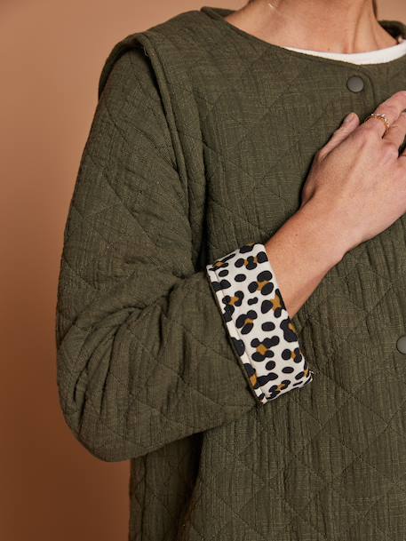 Adaptive Padded Jacket with Kangaroo Panel in Cotton Gauze for Maternity & Post-Maternity by ENVIE DE FRAISE ecru+khaki - vertbaudet enfant 
