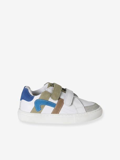 Hook-&-Loop Leather Trainers ecru+set blue+set white - vertbaudet enfant 