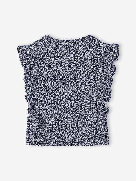 Girl's short-sleeved t-shirt with frills navy blue+sage green - vertbaudet enfant 