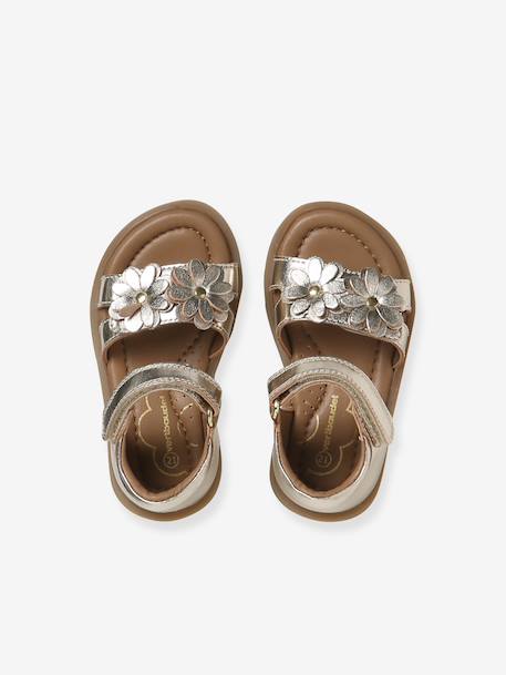 Leather touch-fastening sandals for babies gold - vertbaudet enfant 