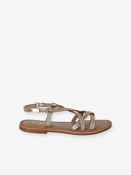 Girls' leather touch-fastening sandals gold - vertbaudet enfant 