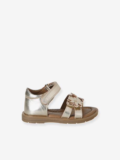 Leather touch-fastening sandals for babies gold - vertbaudet enfant 
