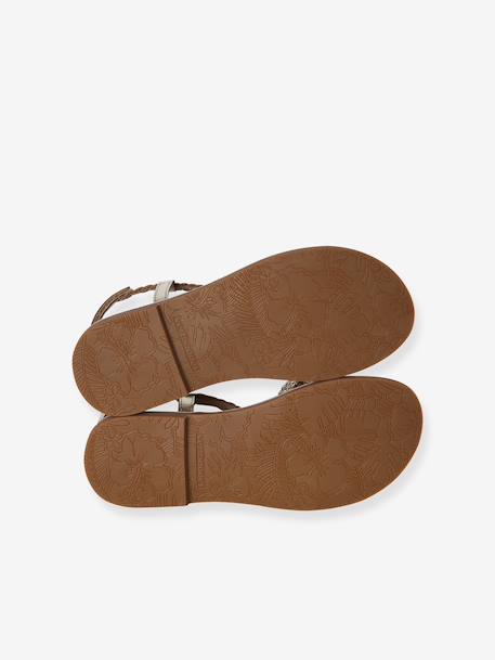 Girls' leather touch-fastening sandals gold - vertbaudet enfant 
