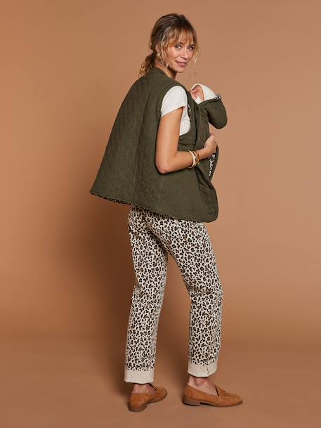 Adaptive Padded Jacket with Kangaroo Panel in Cotton Gauze for Maternity & Post-Maternity by ENVIE DE FRAISE ecru+khaki - vertbaudet enfant 