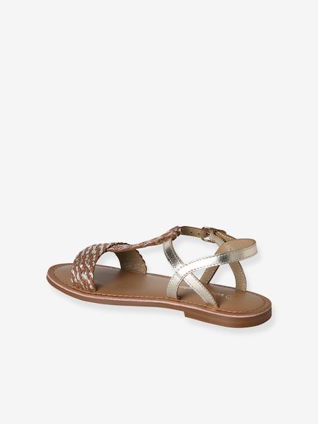 Leather Sandals for Girls brown+printed brown+turquoise+YELLOW LIGHT METALLIZED - vertbaudet enfant 