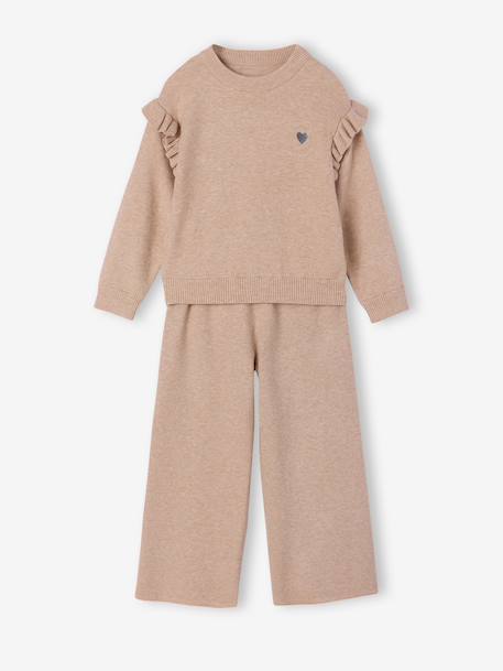 Girl's wide-leg trouser set marl beige - vertbaudet enfant 
