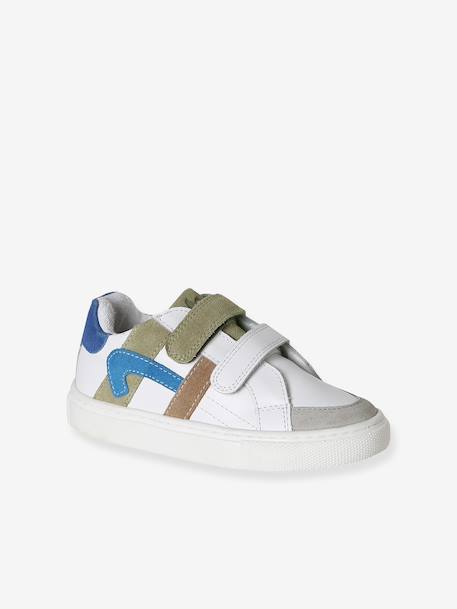 Baskets enfant garçon cuir à scratchs écru+lot blanc+lot bleu - vertbaudet enfant 