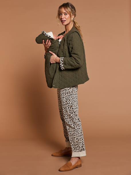 Adaptive Padded Jacket with Kangaroo Panel in Cotton Gauze for Maternity & Post-Maternity by ENVIE DE FRAISE ecru+khaki - vertbaudet enfant 