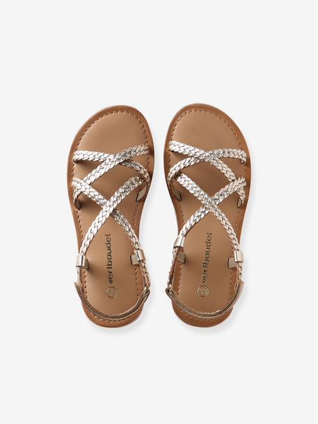 Girls' leather touch-fastening sandals gold - vertbaudet enfant 