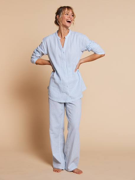 Pyjamas for Maternity in Cotton Gauze, ENVIE DE FRAISE ecru+striped blue - vertbaudet enfant 