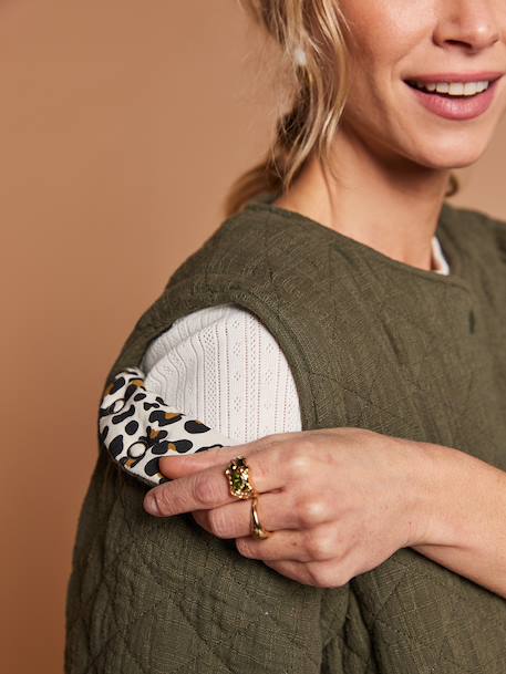 Adaptive Padded Jacket with Kangaroo Panel in Cotton Gauze for Maternity & Post-Maternity by ENVIE DE FRAISE ecru+khaki - vertbaudet enfant 