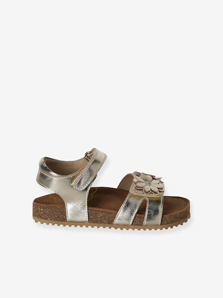 Open leather flower sandals gold - vertbaudet enfant 