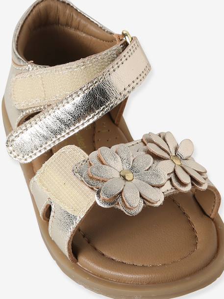 Leather touch-fastening sandals for babies gold - vertbaudet enfant 