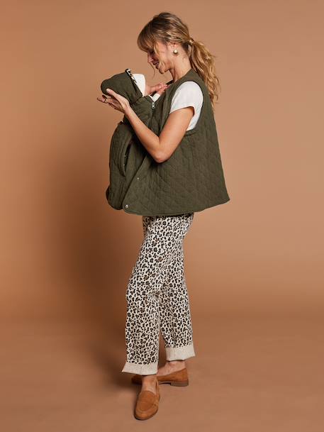 Adaptive Padded Jacket with Kangaroo Panel in Cotton Gauze for Maternity & Post-Maternity by ENVIE DE FRAISE ecru+khaki - vertbaudet enfant 