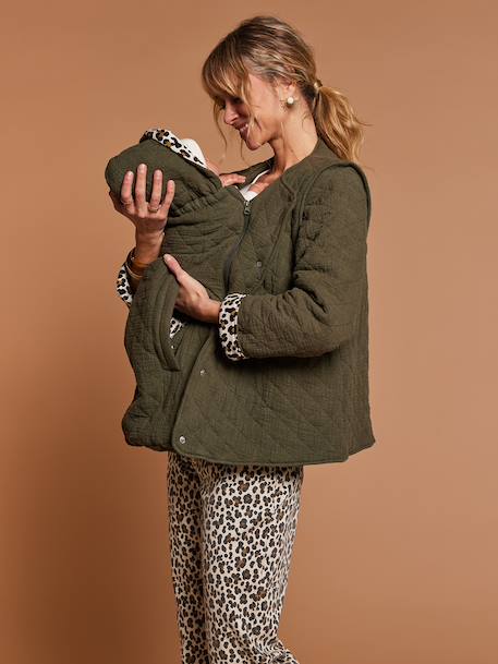 Adaptive Padded Jacket with Kangaroo Panel in Cotton Gauze for Maternity & Post-Maternity by ENVIE DE FRAISE ecru+khaki - vertbaudet enfant 