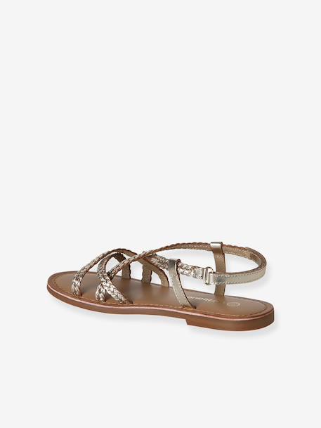 Girls' leather touch-fastening sandals gold - vertbaudet enfant 