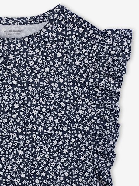 Girl's short-sleeved t-shirt with frills navy blue+sage green - vertbaudet enfant 