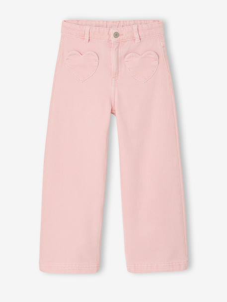 Girl's wide-leg trousers with heart pockets pale yellow+rosy - vertbaudet enfant 