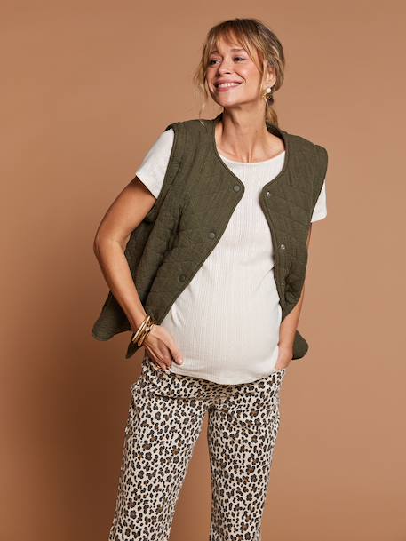 Adaptive Padded Jacket with Kangaroo Panel in Cotton Gauze for Maternity & Post-Maternity by ENVIE DE FRAISE ecru+khaki - vertbaudet enfant 