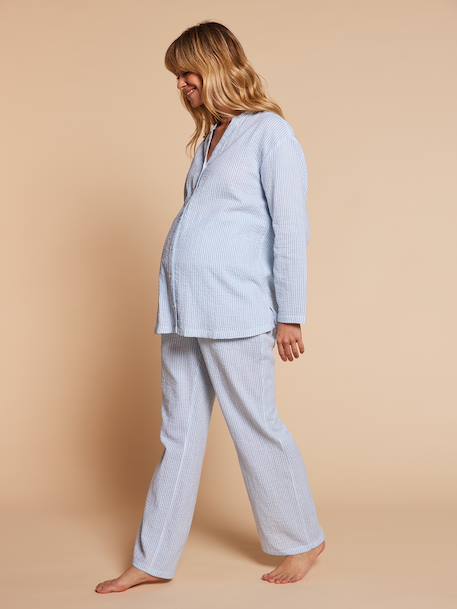 Pyjamas for Maternity in Cotton Gauze, ENVIE DE FRAISE ecru+striped blue - vertbaudet enfant 