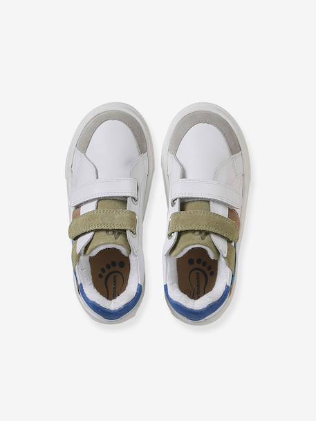 Hook-&-Loop Leather Trainers ecru+set blue+set white - vertbaudet enfant 
