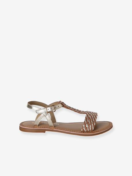 Sandales cuir fille Light gold+marron+marron imprimé+turquoise - vertbaudet enfant 