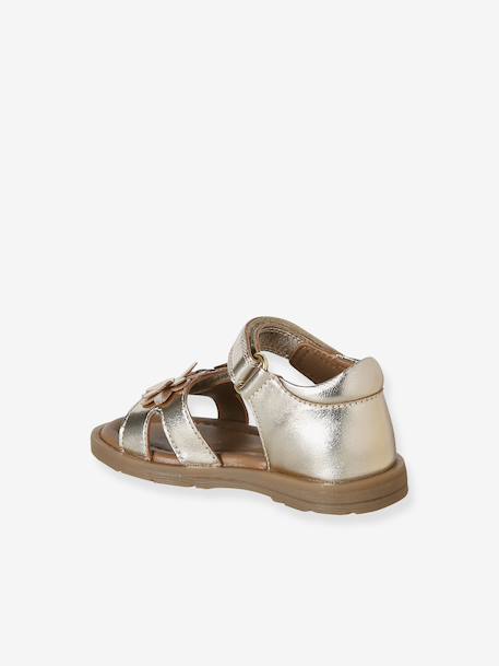 Leather touch-fastening sandals for babies gold - vertbaudet enfant 