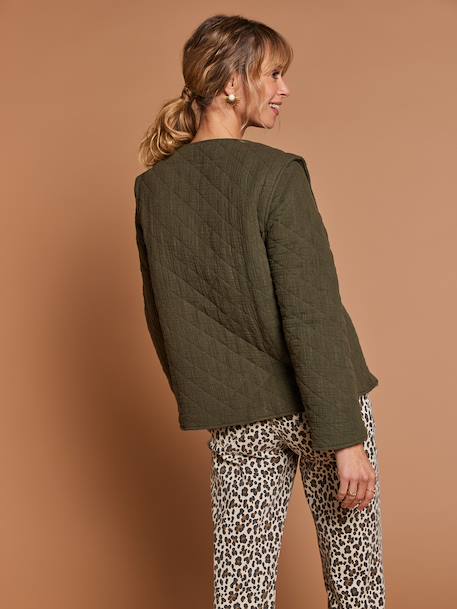 Adaptive Padded Jacket with Kangaroo Panel in Cotton Gauze for Maternity & Post-Maternity by ENVIE DE FRAISE ecru+khaki - vertbaudet enfant 