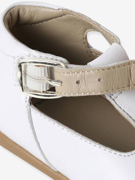 Baby girl's leather Mary Janes with buckle iridescent beige+white - vertbaudet enfant 