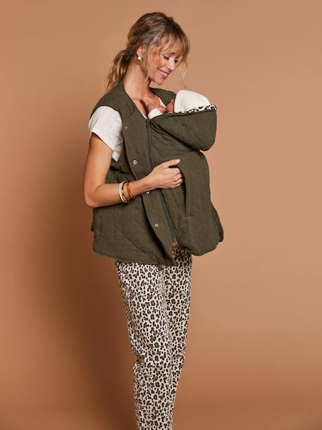 Adaptive Padded Jacket with Kangaroo Panel in Cotton Gauze for Maternity & Post-Maternity by ENVIE DE FRAISE ecru+khaki - vertbaudet enfant 