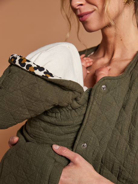 Adaptive Padded Jacket with Kangaroo Panel in Cotton Gauze for Maternity & Post-Maternity by ENVIE DE FRAISE ecru+khaki - vertbaudet enfant 