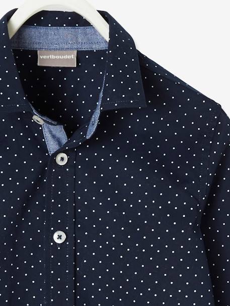 Shirt with Dot Print, for Boys Dark Brown/Print+Light Blue/Print - vertbaudet enfant 