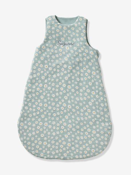 Customisable summer baby sleeping bag MARGUERITE in cotton gauze printed blue - vertbaudet enfant 