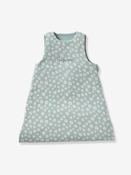 Customisable summer baby sleeping bag MARGUERITE in cotton gauze printed blue - vertbaudet enfant 