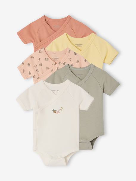 Pack of 5 floral short-sleeved bodysuits rose - vertbaudet enfant 