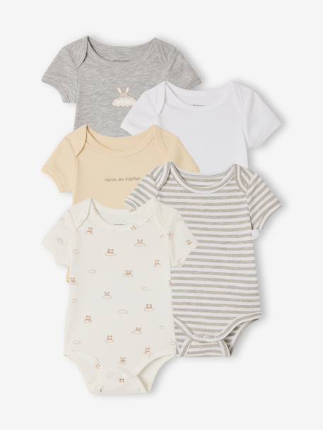 Pack of 5 short-sleeved bodysuit rabbit cloud ecru - vertbaudet enfant 