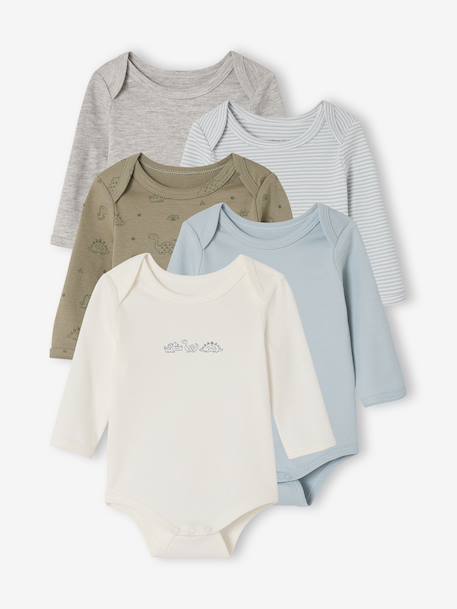Lot 5 bodies manches longue Dinosaures kaki - vertbaudet enfant 