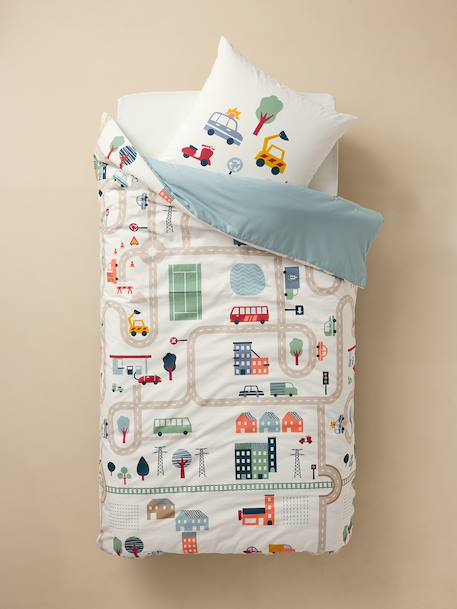 Magicouette CIRCUIT VOITURE bedding set, with recycled cotton printed white - vertbaudet enfant 