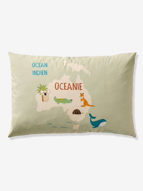 Bedding set with duvet cover and pillowcase, ANIMAL WORLD TOUR design, made with recycled cotton sage green - vertbaudet enfant 