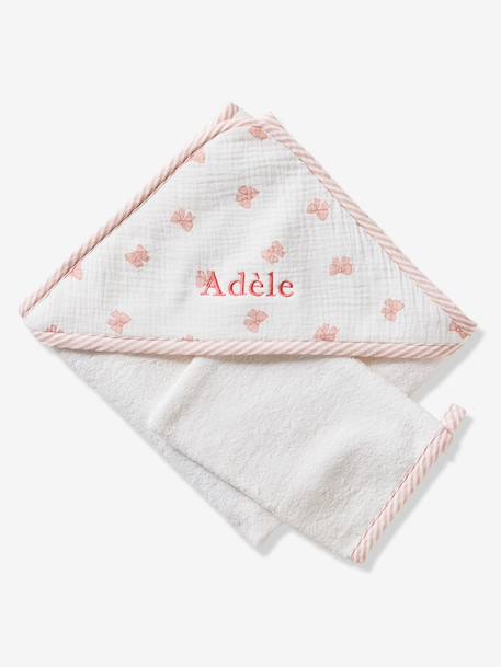 Cape de bain personnalisable et gant de toilette NOEUDS blanc imprimé - vertbaudet enfant 